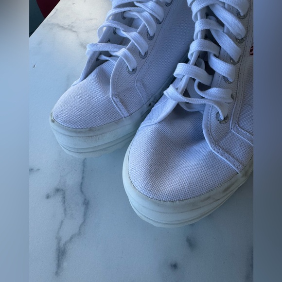 Superga High Top White Shoes Lace Small Platform Size 8 - Picture 2 of 8